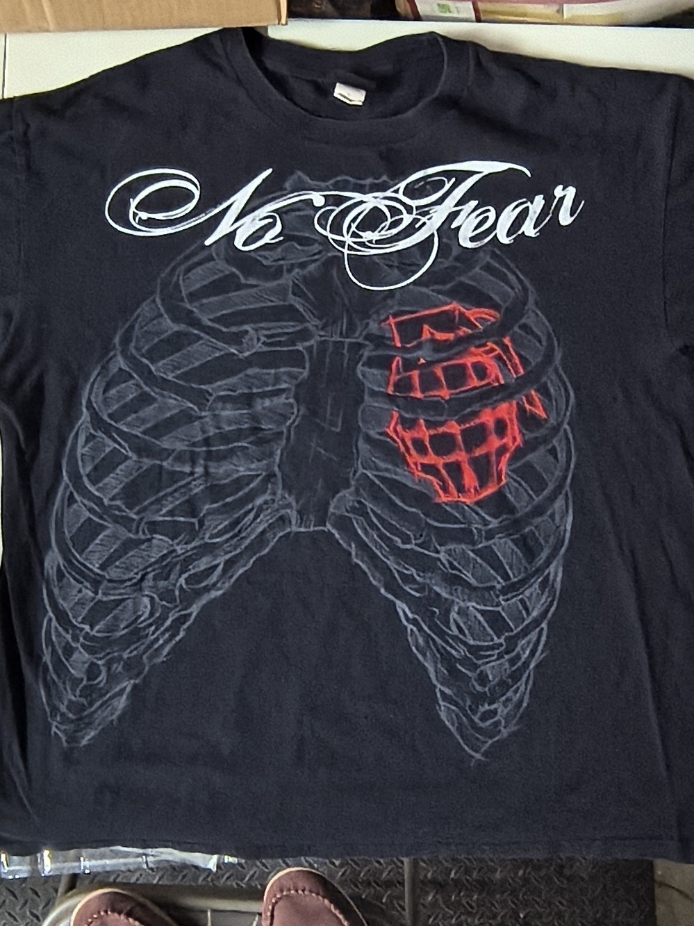 No Fear Men's Short Sleeve Black Graphic Tee with Rib Cage Design